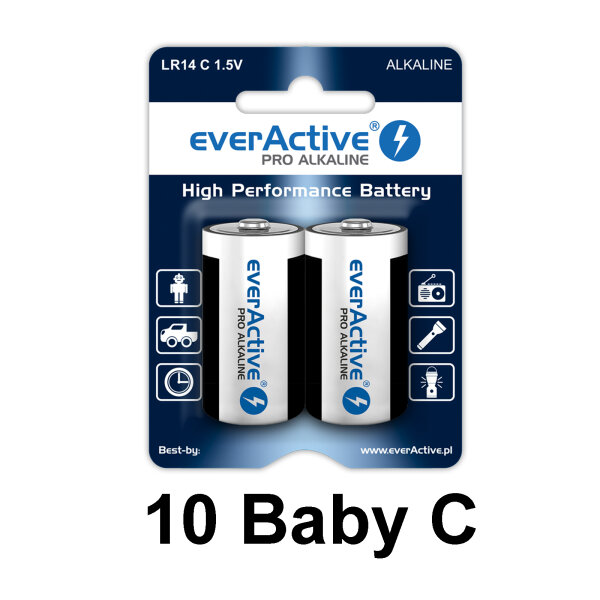 10 x Everactive Baby C Alkaline Batterie LR14 1,5V