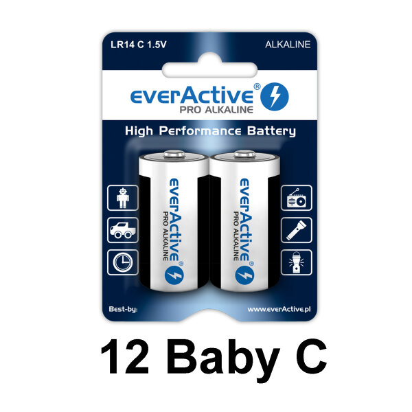12x Everactive Baby C Alkaline Batterie LR14 1,5V