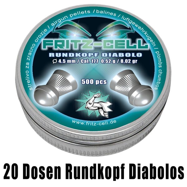 20 x 500 Rundkopf Diabolos 4,5mm FRITZ-CELL  für Luftgewehr Luftpistole
