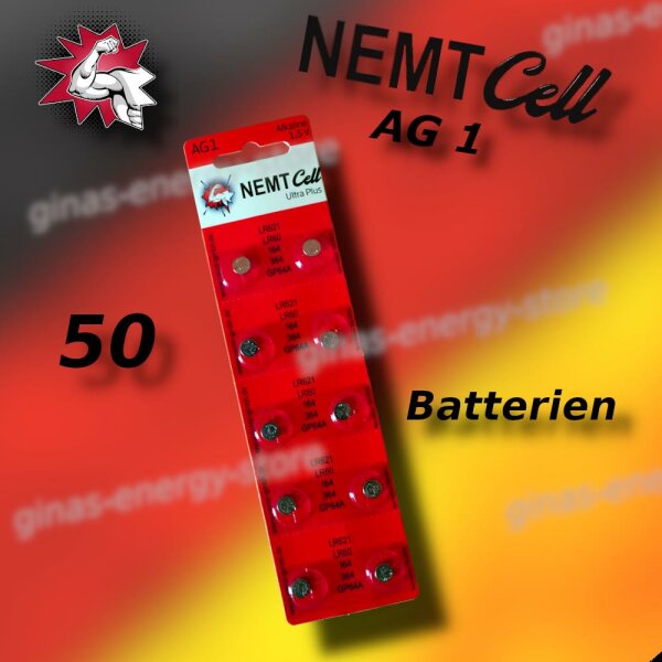 50 AG1 NEMT Cell Knopfzellen Knopfbatterien Uhrenbatterien LR621 LR60 164 364 1,5V