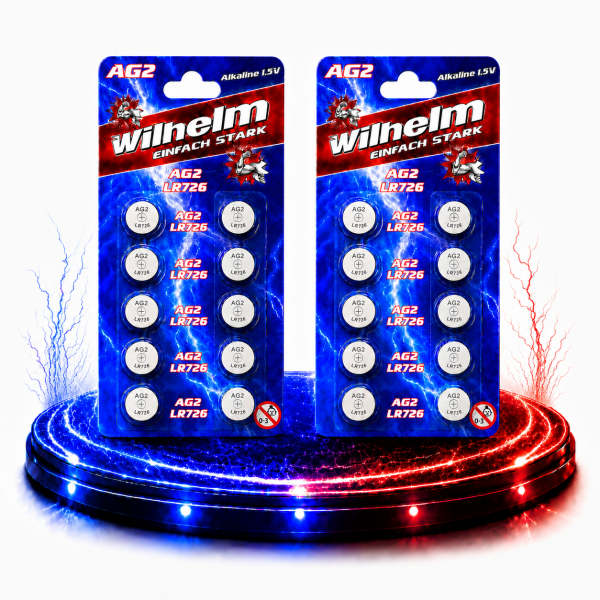 20 x AG2 LR726 LR59 396 1,5V Wilhelm Batterie Knopfzelle Knopfbatterie Alkaline 7,8 x 2,6 mm…
