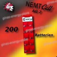 200 AG2 NEMT Cell Knopfzellen Knopfbatterien...