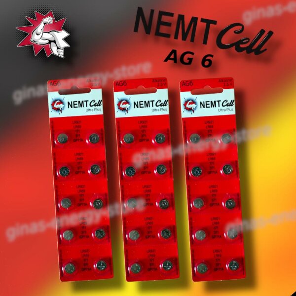 30 AG6 NEMT Cell Knopfzellen Knopfbatterien Uhrenbatterien LR921, LR69, 171, 371 1,5V