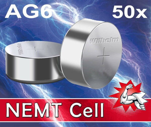 50 AG6 NEMT Cell Knopfzellen Knopfbatterien Uhrenbatterien LR921, LR69, 171, 371 1,5V