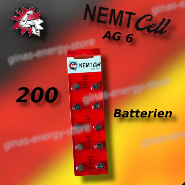 200 AG6 NEMT Cell Knopfzellen Knopfbatterien Uhrenbatterien LR921, LR69, 171, 371 1,5V