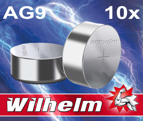 10 x Wilhelm AG9 LR936 LR45 394 1,5V Batterien Knopfzelle Alkaline Größe 11,5 x 2,1mm