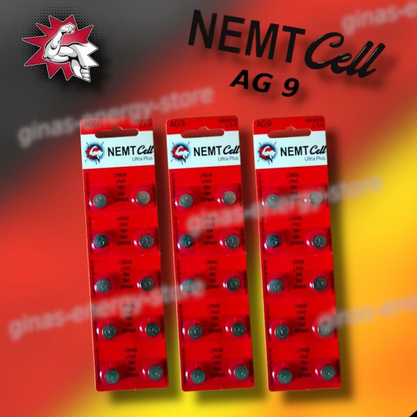 30 AG9 NEMT Cell Knopfzellen Knopfbatterien Uhrenbatterien LR936, LR45, 194, 394
