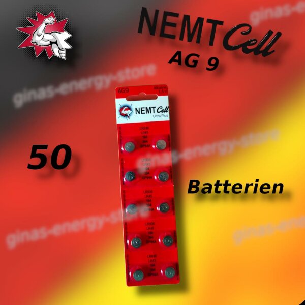 50 AG9 NEMT Cell Knopfzellen Knopfbatterien Uhrenbatterien LR936, LR45, 194, 394