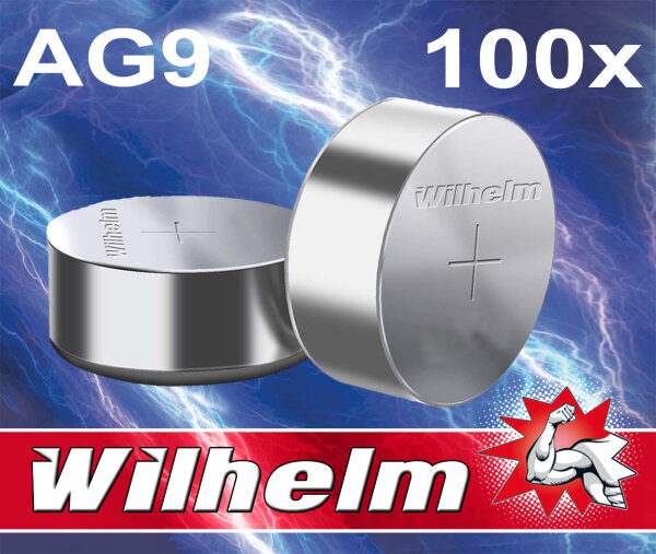 100 x Wilhelm AG9 LR936 LR45 394 1,5V Batterien Knopfzelle Alkaline Größe 11,5 x 2,1mm