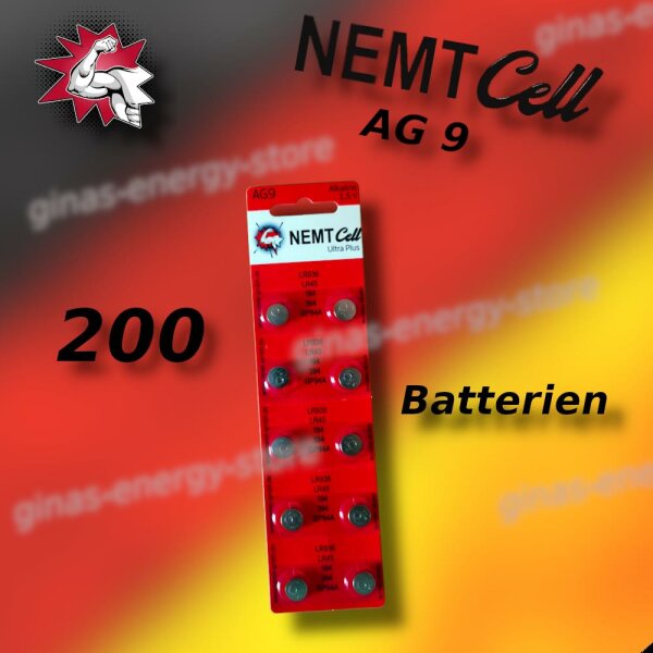 200 AG9 NEMT Cell Knopfzellen Knopfbatterien Uhrenbatterien LR936, LR45, 194, 394