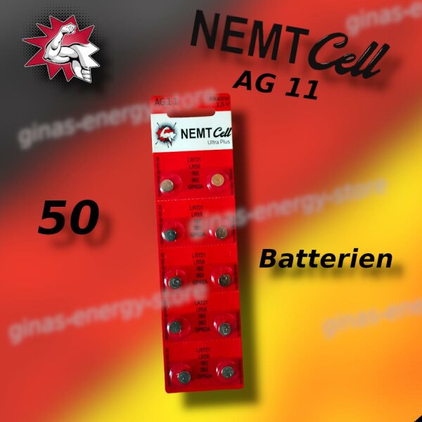 50 AG11 NEMT Cell Knopfzellen Knopfbatterien Uhrenbatterien LR721	LR58 162	 362