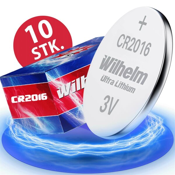 10 x Knopfzelle CR2016 Wilhelm Batterie Lithium 3V CR 2016 Premiumware