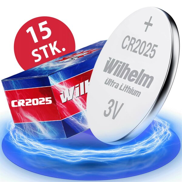 15 x Wilhelm CR2025 Batterie Lithium Knopfzelle CR 2025 3V