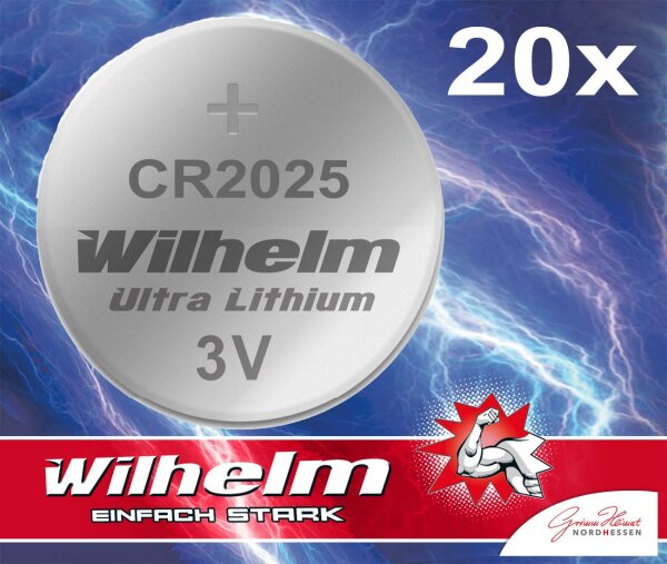 20 x Wilhelm CR2025 Batterie Lithium Knopfzelle CR 2025 3V
