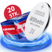 20 x Wilhelm CR2025 Batterie Lithium Knopfzelle CR 2025 3V