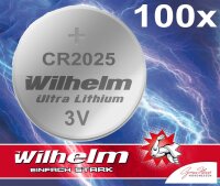 100 x Wilhelm CR2025 Batterie Lithium Knopfzelle CR 2025 3V