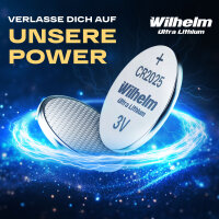 100 x Wilhelm CR2025 Batterie Lithium Knopfzelle CR 2025 3V