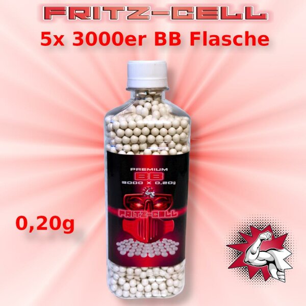5 x Airsoft Softair Kugeln FRITZ-CELL PREMIUM BBs 6 mm 0,20g Flasche 3000 Stück