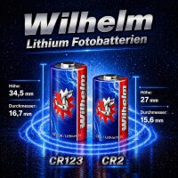 10 x CR123 WILHELM 3V Lithiumbatterie CR123A 123 CR Fotobatterie Photo