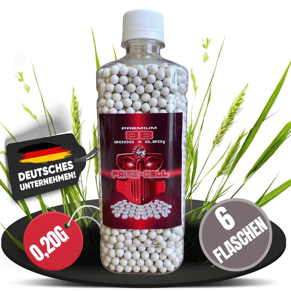 6 x Airsoft Softair Kugeln FRITZCELL PREMIUM BBs 6 mm 0,20g Flasche