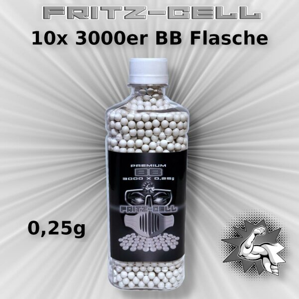 10 x Airsoft Softair Kugeln FRITZ-CELL PREMIUM BBs 6 mm 0,25g Flasche 3000 Stück