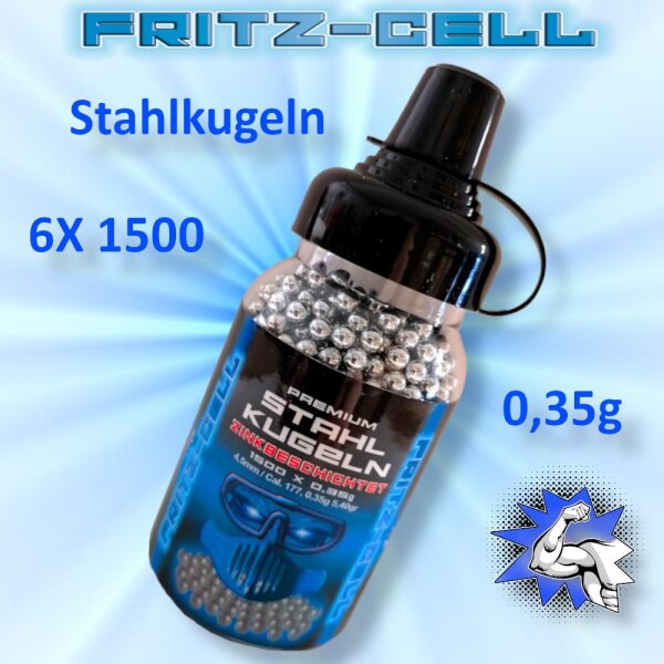 6 x 1500 Fritz-Cell Stahl BBS 4,5 mm Stahlkugeln Stahlrundkugeln für Luftpistole BB´s