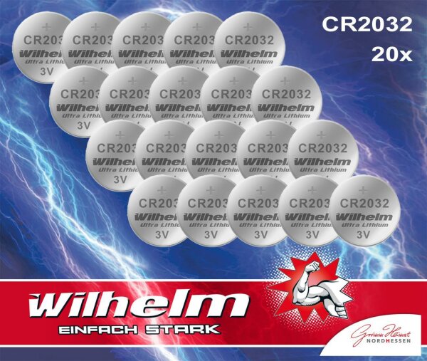 20 x Knopfzelle CR2032 Wilhelm Batterie LIthium 3V CR 2032 Industrieware