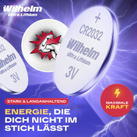 50 x Knopfzelle CR2032 Wilhelm Batterie LIthium 3V CR 2032 Industrieware