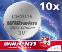 10 x Knopfzelle CR2016 Wilhelm Batterie Lithium 3V CR...