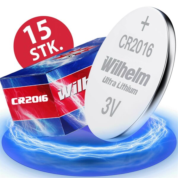 15 x Knopfzelle CR2016 Wilhelm Batterie Lithium 3V CR 2016 Premiumware