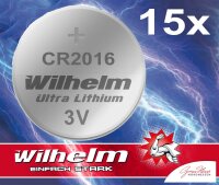 15 x Knopfzelle CR2016 Wilhelm Batterie Lithium 3V CR...