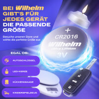 15 x Knopfzelle CR2016 Wilhelm Batterie Lithium 3V CR 2016 Premiumware