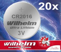 20 x Knopfzelle CR2016 Wilhelm Batterie Lithium 3V CR...
