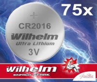 75 x Knopfzelle CR2016 Wilhelm Batterie Lithium 3V CR...