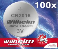 100 x Knopfzelle CR2016 Wilhelm Batterie Lithium 3V CR...