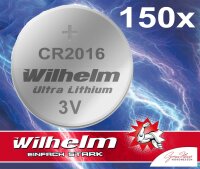 150 x Knopfzelle CR2016 Wilhelm Batterie Lithium 3V CR...