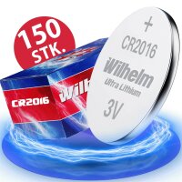 150 x Knopfzelle CR2016 Wilhelm Batterie Lithium 3V CR...