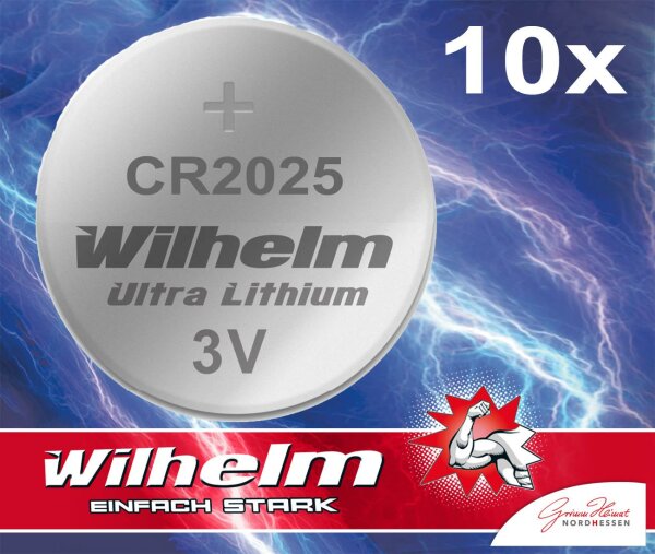 10 x Knopfzelle CR2025 Wilhelm Batterie Lithium 3V CR 2025 Industrieware