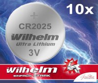 10 x Knopfzelle CR2025 Wilhelm Batterie Lithium 3V CR...