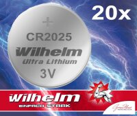 20 x Knopfzelle CR2025 Wilhelm Batterie Lithium 3V CR...