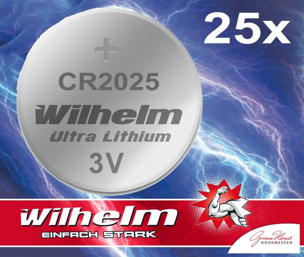 25 x Knopfzelle CR2025 Wilhelm Batterie Lithium 3V CR 2025 Industrieware