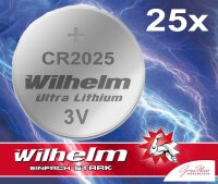 25 x Knopfzelle CR2025 Wilhelm Batterie Lithium 3V CR...