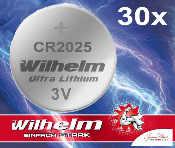 30 x Knopfzelle CR2025 Wilhelm Batterie Lithium 3V CR 2025 Industrieware