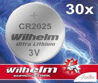 30 x Knopfzelle CR2025 Wilhelm Batterie Lithium 3V CR...