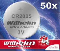 50 x Knopfzelle CR2025 Wilhelm Batterie Lithium 3V CR...