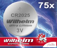 75 x Knopfzelle CR2025 Wilhelm Batterie Lithium 3V CR...