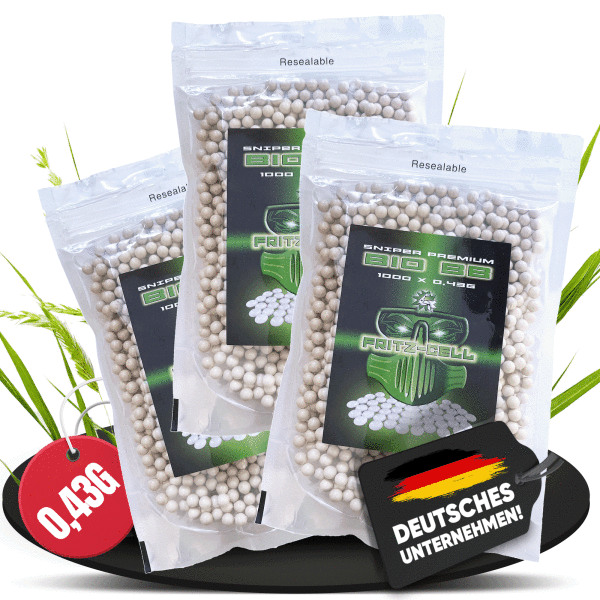 3 x Sniper Bio BBs 6mm 0,43g 1000 Stück Beutel Premium