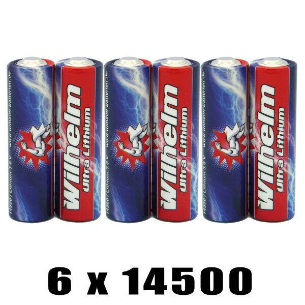 6 x Wilhelm ER14500 LS14500 Batterie AA Lithium 3,6V 2600 mAh ER14505 Li-SOCl2