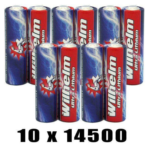 10 x Wilhelm ER14500 LS14500 Batterie AA Lithium 3,6V 2600 mAh ER14505 Li-SOCl2