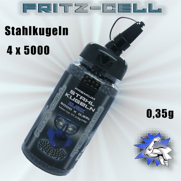 4 x 5000 Fritz-Cell Black Stahl BBS 4,5 mm Stahlkugeln Stahlrundkugeln für Luftpistole BB´s CO2 Pistolen